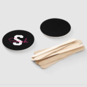 Schattige naam & monogram | Zwart Wit & Roze Handwaaier (Niet-gemonteerd)