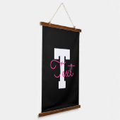 Schattige naam & monogram | Zwart Wit & Roze Hangend Wandkleed (Gebogen)