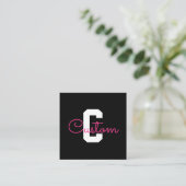 Schattige naam & monogram | Zwart Wit & Roze Informatiekaartje (Staand voorkant)
