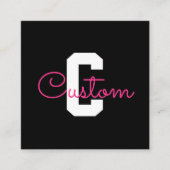 Schattige naam & monogram | Zwart Wit & Roze Informatiekaartje (Voorkant)