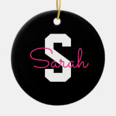 Schattige naam & monogram | Zwart Wit & Roze Keramisch Ornament (Voorkant)