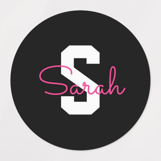 Schattige naam & monogram | Zwart Wit & Roze Labels (Design 3)