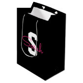 Schattige naam & monogram | Zwart Wit & Roze Medium Cadeauzakje (Voorkant Gekanteld)