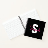 Schattige naam & monogram | Zwart Wit & Roze Notitieboek (Binnen)