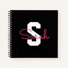 Schattige naam & monogram | Zwart Wit & Roze Notitieboek