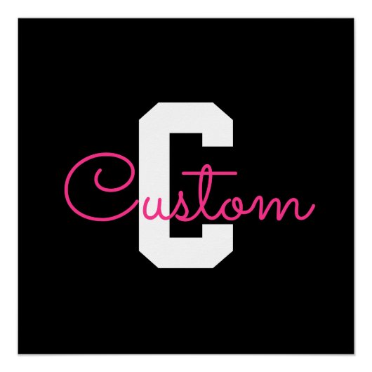 Schattige naam & monogram | Zwart Wit & Roze Perfect Poster (Voorkant)