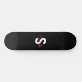 Schattige naam & monogram | Zwart Wit & Roze Persoonlijk Skateboard (Horizontaal)