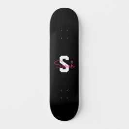 Schattige naam & monogram | Zwart Wit & Roze Persoonlijk Skateboard