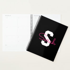 Schattige naam & monogram | Zwart Wit & Roze Planner