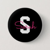 Schattige naam & monogram | Zwart Wit & Roze Ronde Button 5,7 Cm (Voorkant)