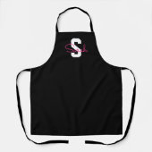 Schattige naam & monogram | Zwart Wit & Roze Schort (Voorkant)