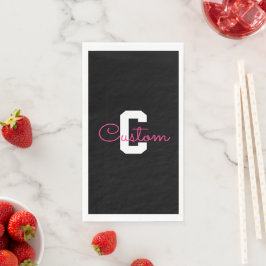 Schattige naam & monogram | Zwart Wit & Roze Servet