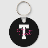 Schattige naam & monogram | Zwart Wit & Roze Sleutelhanger (Voorkant)