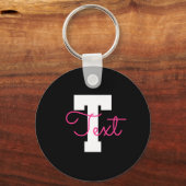 Schattige naam & monogram | Zwart Wit & Roze Sleutelhanger (Voorkant)