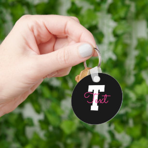 Schattige naam & monogram   Zwart Wit & Roze Sleutelhanger