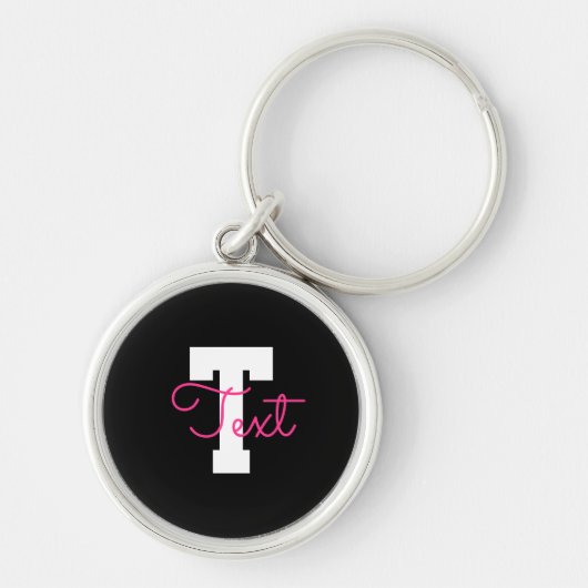 Schattige naam & monogram | Zwart Wit & Roze Sleutelhanger (Voorkant)