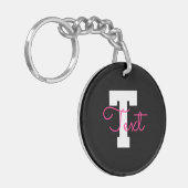 Schattige naam & monogram | Zwart Wit & Roze Sleutelhanger (Voorkant Links)