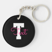 Schattige naam & monogram | Zwart Wit & Roze Sleutelhanger (Achterkant)