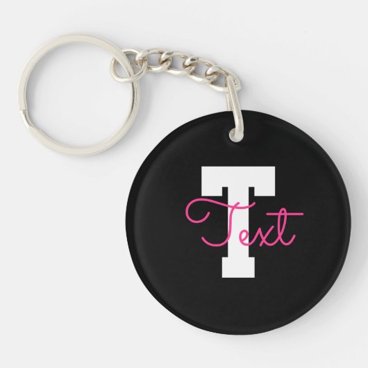 Schattige naam & monogram | Zwart Wit & Roze Sleutelhanger (Voorkant)