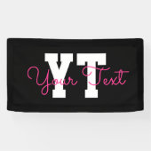 Schattige naam & monogram | Zwart Wit & Roze Spandoek (Horizontaal)