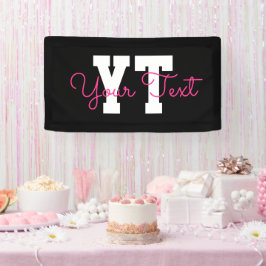 Schattige naam & monogram | Zwart Wit & Roze Spandoek