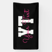 Schattige naam & monogram | Zwart Wit & Roze Spandoek (Verticaal)