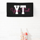 Schattige naam & monogram | Zwart Wit & Roze Spandoek (Insitu)