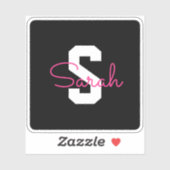 Schattige naam & monogram | Zwart Wit & Roze Sticker (Vel)