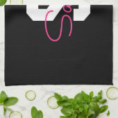 Schattige naam & monogram | Zwart Wit & Roze Theedoek (Gevouwen)
