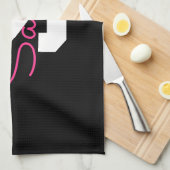 Schattige naam & monogram | Zwart Wit & Roze Theedoek (Quarter Fold)