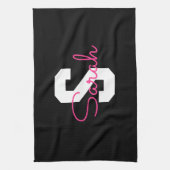 Schattige naam & monogram | Zwart Wit & Roze Theedoek (Verticaal)