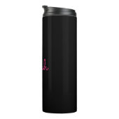 Schattige naam & monogram | Zwart Wit & Roze Thermosbeker (Geroteerd rechts)