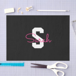 Schattige naam & monogram | Zwart Wit & Roze Tissuepapier