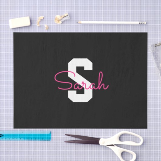 Schattige naam & monogram | Zwart Wit & Roze Tissuepapier (Craft)