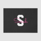 Schattige naam & monogram | Zwart Wit & Roze Tissuepapier (Voorkant)