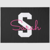 Schattige naam & monogram | Zwart Wit & Roze Tissuepapier (Voorkant)