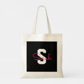 Schattige naam & monogram | Zwart Wit & Roze Tote Bag (Achterkant)