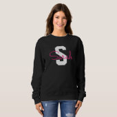 Schattige naam & monogram | Zwart Wit & Roze Trui (Voorkant volledig)