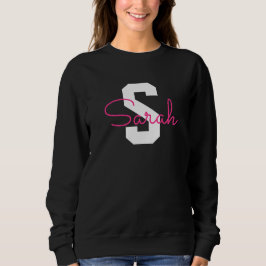 Schattige naam & monogram | Zwart Wit & Roze Trui
