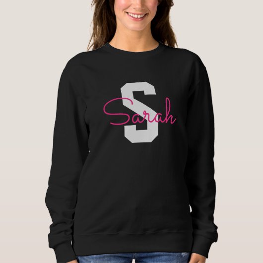 Schattige naam & monogram | Zwart Wit & Roze Trui (Voorkant)