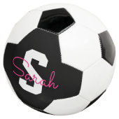 Schattige naam & monogram | Zwart Wit & Roze Voetbal (Drie kwart)