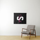 Schattige naam & monogram | Zwart Wit & Roze Wandkleed (In Situ (horizontaal))