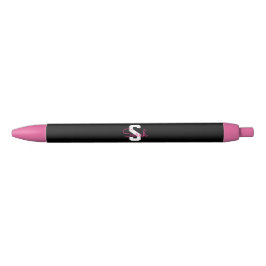Schattige naam & monogram | Zwart Wit & Roze Zwarte Inkt Pen