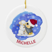 Schattige naam Penguin en Snowman Keramisch Ornament (Achterkant)