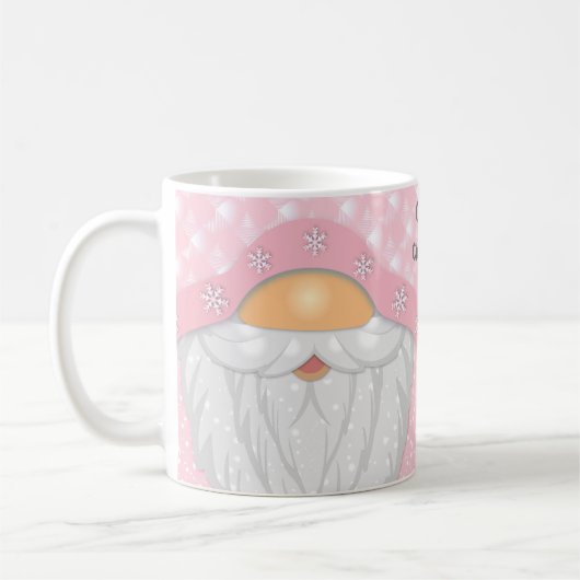 Schattige naam Roze Kerst Gnome Mok (Links)