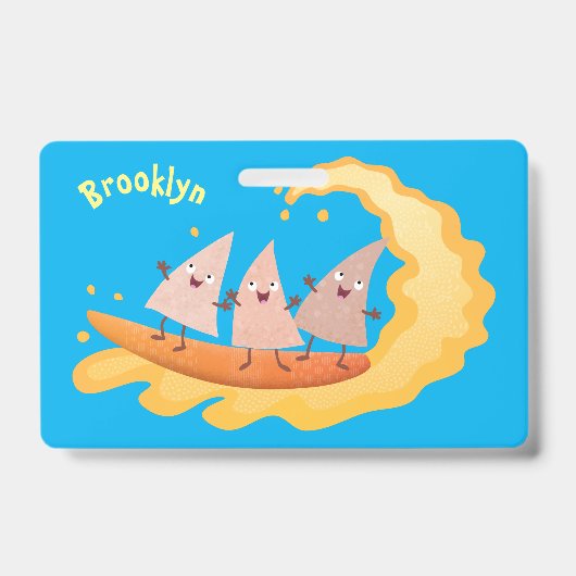 Schattige nacho's maischips surfen cartoon badge (Voorzijde)