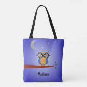 Schattige nachtuil aangepaste tekstboek tote bag (Achterkant)