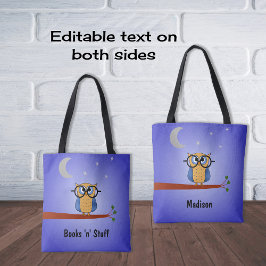 Schattige nachtuil aangepaste tekstboek tote bag