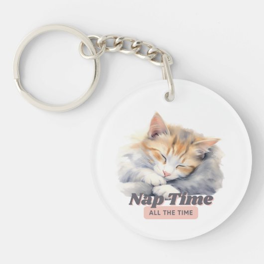 Schattige "Nap Time All the Time" Cat Sleutelhanger (Voorkant)