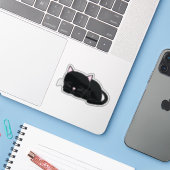 Schattige Napping Black Kitten Sticker (Laptop met iPhone)